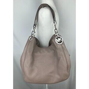 Michael Kors Fulton Bag Pebbled Leather Taupe Shoulder Tote Purse Large MINT